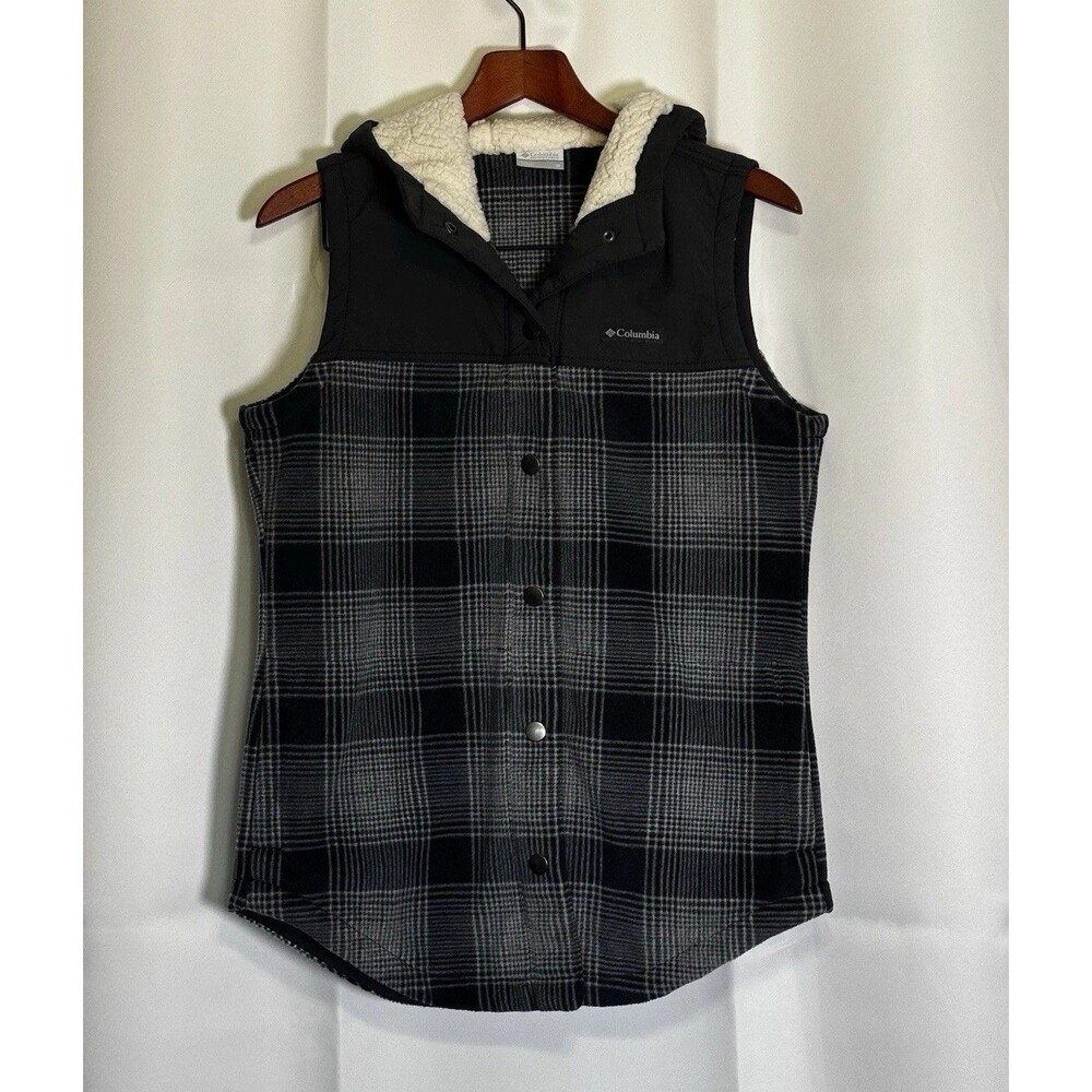 Columbia Gray Plaid Benton Springs Hooded Vest Women's Size Medium - NEW!